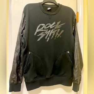 Rock Smith Black Pullover w/ pockets Faux Leather Long Sleeve Sweatshirt size XL